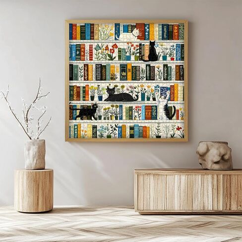 كتاب رف الكتب الرجعية Book Jigsaw Buzzles 1000 قطعة ، بيكفورو خمر قطة ألغاز زهرة للبالغين البالغين ، وموضوع هريرة لطيف مضحك مثل ديكور الجدار in Saudi Arabia