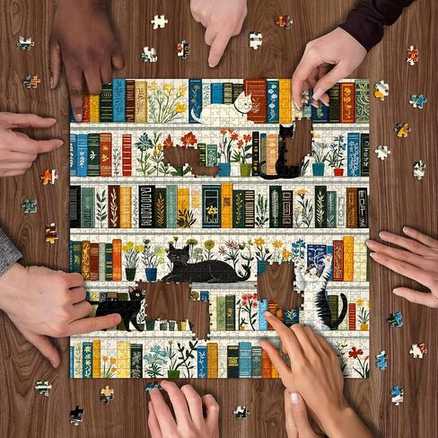 كتاب رف الكتب الرجعية Book Jigsaw Buzzles 1000 قطعة ، بيكفورو خمر قطة ألغاز زهرة للبالغين البالغين ، وموضوع هريرة لطيف مضحك مثل ديكور الجدار in Saudi Arabia