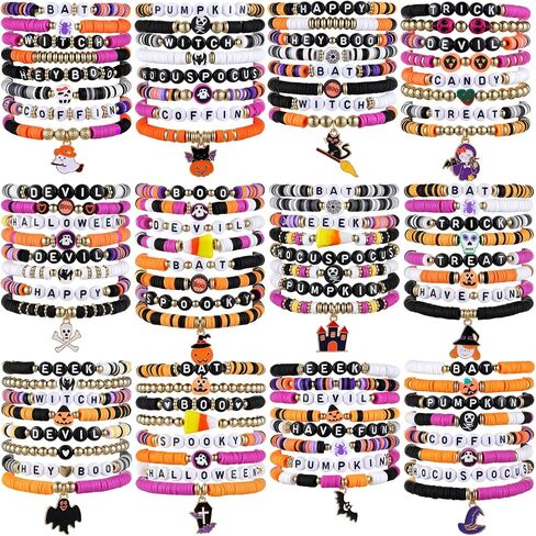 96 PCS Halloween Bracelets مجموعة أساور صداقة هالوين سعيدة BACELETS BATS GHOFTS WITCHES COLLUFUL SHOPEDELLE SPALIRY JOWNELRY FOR WOME in Kuwait