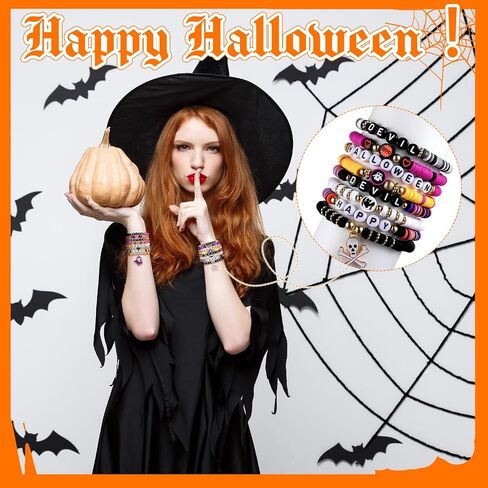 96 PCS Halloween Bracelets مجموعة أساور صداقة هالوين سعيدة BACELETS BATS GHOFTS WITCHES COLLUFUL SHOPEDELLE SPALIRY JOWNELRY FOR WOME in Kuwait