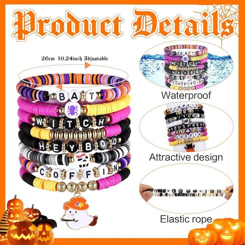 96 PCS Halloween Bracelets مجموعة أساور صداقة هالوين سعيدة BACELETS BATS GHOFTS WITCHES COLLUFUL SHOPEDELLE SPALIRY JOWNELRY FOR WOME in Kuwait