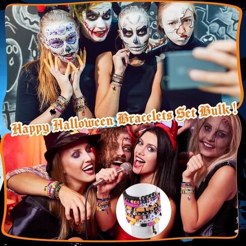 96 PCS Halloween Bracelets مجموعة أساور صداقة هالوين سعيدة BACELETS BATS GHOFTS WITCHES COLLUFUL SHOPEDELLE SPALIRY JOWNELRY FOR WOME in Kuwait