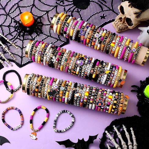96 PCS Halloween Bracelets مجموعة أساور صداقة هالوين سعيدة BACELETS BATS GHOFTS WITCHES COLLUFUL SHOPEDELLE SPALIRY JOWNELRY FOR WOME in Kuwait