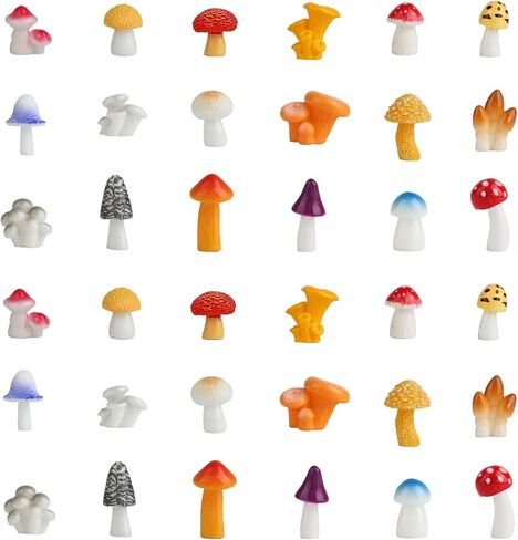 36pcs Mini Resin Mushrooms, 18 Styles Colorful Miniature Mushrooms Small Tiny Figurines for Home Fairy Garden Dollhouse Micro Landscape Cake Outdoor DIY Crafts Decor Ornament Decoration Supplies in Saudi Arabia