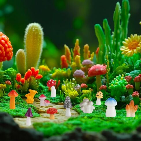 36pcs Mini Resin Mushrooms, 18 Styles Colorful Miniature Mushrooms Small Tiny Figurines for Home Fairy Garden Dollhouse Micro Landscape Cake Outdoor DIY Crafts Decor Ornament Decoration Supplies in Saudi Arabia