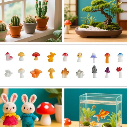 36pcs Mini Resin Mushrooms, 18 Styles Colorful Miniature Mushrooms Small Tiny Figurines for Home Fairy Garden Dollhouse Micro Landscape Cake Outdoor DIY Crafts Decor Ornament Decoration Supplies in Saudi Arabia