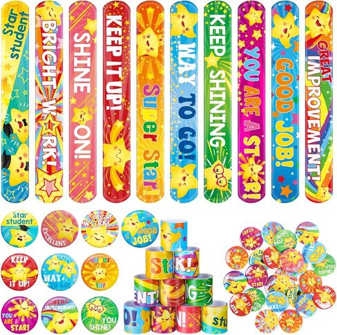 60 Pcs Star Student Rewards 30 Star Slap Bracelets 30 Motivational Button Pins Inspirational Prizes Recognition Awards Classroom Gifts Student Prize for School Classroom Teacher Supplies in Saudi Arabia