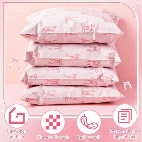 Faccito 150 PCS Poly Mailer 14.5x19 أقواس وردية الشحن أكياس الشحن الثقيلة مختومة مراسلات Coquett in Saudi Arabia