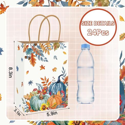 JarThenaAMCS 24Pcs Fall Kraft Paper Bag Blue Orange Pumpkin Leaves Treat Bags with Handles Candy Goodie Gift Bags for Autumn Harvest Thanksgiving Birthday Party Favors Supplies in Saudi Arabia