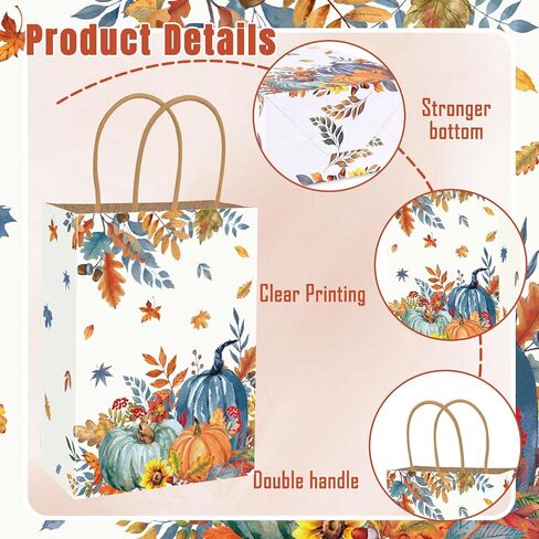 JarThenaAMCS 24Pcs Fall Kraft Paper Bag Blue Orange Pumpkin Leaves Treat Bags with Handles Candy Goodie Gift Bags for Autumn Harvest Thanksgiving Birthday Party Favors Supplies in Saudi Arabia