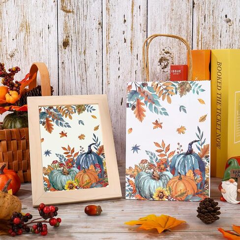 JarThenaAMCS 24Pcs Fall Kraft Paper Bag Blue Orange Pumpkin Leaves Treat Bags with Handles Candy Goodie Gift Bags for Autumn Harvest Thanksgiving Birthday Party Favors Supplies in Saudi Arabia
