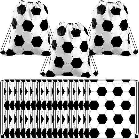 Shappy 24 Pieces Small Sport Drawstring Bags Candy Bag Sport Party Drawstring Goodie Favor Bags Supplies Gifts for Sports Party (Soccer, 6.9x9.8 Inch) in Saudi Arabia