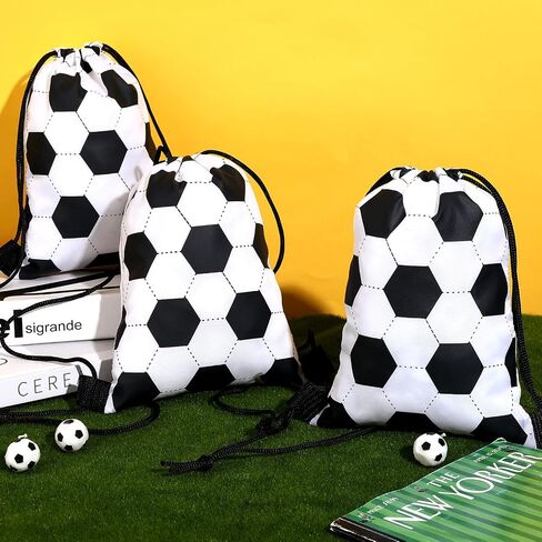 Shappy 24 Pieces Small Sport Drawstring Bags Candy Bag Sport Party Drawstring Goodie Favor Bags Supplies Gifts for Sports Party (Soccer, 6.9x9.8 Inch) in Saudi Arabia