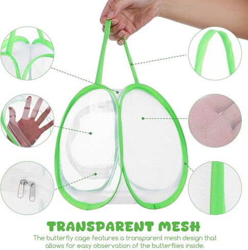 Toyvian 2 Pcs Butterfly Cage Hatching Kit Caterpillars for Butterflies Kit Butterfly Enclosure Insect Square Green Cage Small Outdoor Mesh Bucket, 13.95X8.06X7.47 inches in Saudi Arabia