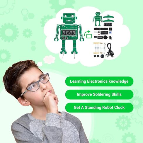 MiOYOOW 4-Digit Robot Alarm Clock Kit, DIY Robotic Digital Clock Soldering Practice Kit with Temperature Display, STEM Circuit Board Learning Kit for School Education and Home Office Use in Saudi Arabia