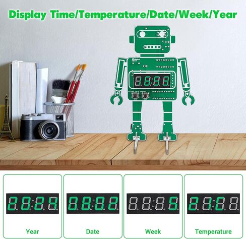 MiOYOOW 4-Digit Robot Alarm Clock Kit, DIY Robotic Digital Clock Soldering Practice Kit with Temperature Display, STEM Circuit Board Learning Kit for School Education and Home Office Use in Saudi Arabia