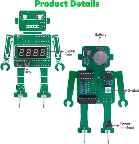 MiOYOOW 4-Digit Robot Alarm Clock Kit, DIY Robotic Digital Clock Soldering Practice Kit with Temperature Display, STEM Circuit Board Learning Kit for School Education and Home Office Use in Saudi Arabia