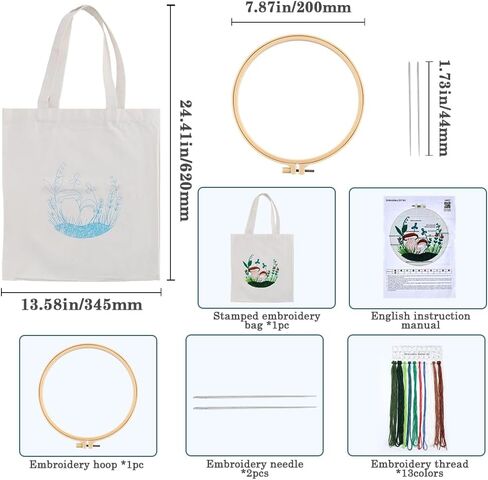 GORGECRAFT Canvas Tote Bag Embroidery Kit with Mushroom Pattern, Colorful Threads, Needle, Hoops & Instructions for DIY Craft in Saudi Arabia