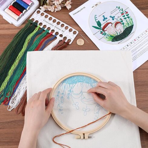 GORGECRAFT Canvas Tote Bag Embroidery Kit with Mushroom Pattern, Colorful Threads, Needle, Hoops & Instructions for DIY Craft in Saudi Arabia
