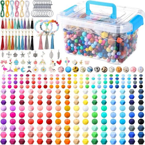 Hotop 342 Pcs Silicone Beads for Keychain Making Kit, 12mm15mm Round 14mm17mm Polygonal Silicone Beads Bulk, Rubber Beads for Keychain DIY Necklace Bracelet Jewelry Making Supplies in Saudi Arabia