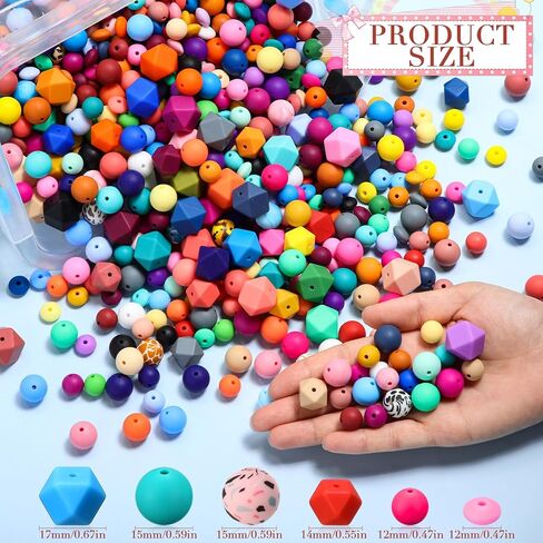 Hotop 342 Pcs Silicone Beads for Keychain Making Kit, 12mm15mm Round 14mm17mm Polygonal Silicone Beads Bulk, Rubber Beads for Keychain DIY Necklace Bracelet Jewelry Making Supplies in Saudi Arabia