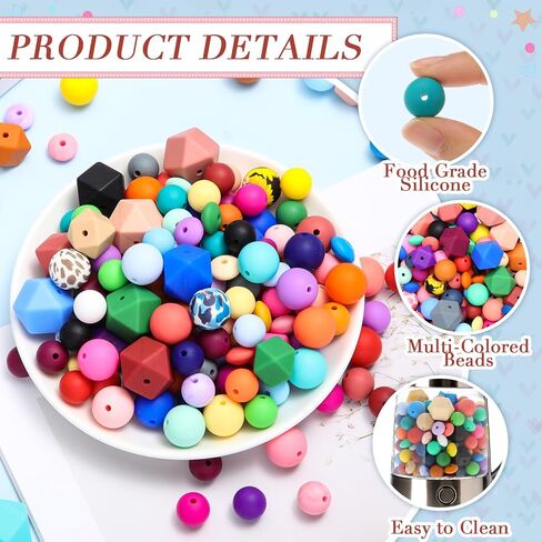 Hotop 342 Pcs Silicone Beads for Keychain Making Kit, 12mm15mm Round 14mm17mm Polygonal Silicone Beads Bulk, Rubber Beads for Keychain DIY Necklace Bracelet Jewelry Making Supplies in Saudi Arabia