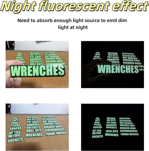 Glow in The Dark Magnetic Toolbox Labels – Flat Reusable Tool Drawer Tags for Garage Organization, Fluorescent Green & White, Easy to Read (Green) in Saudi Arabia