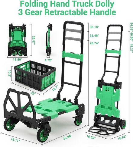 Garveehome 2-in-1 شاحنة يدوية قابلة للطي مع سلة قابلة للطي ، عربة دوللي 330 رطل مع حبل 2 Bungee ، عربة يد قابلة للتحويل مع 4 عجلات ومقبض قابل للسحب للأمتعة والسفر والتحرك والمكتب in Saudi Arabia