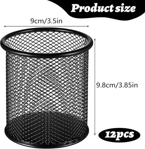 12 Pack Metal Pen Holder Mesh Pencil Holder Desk Organizer Mesh Round Pen Cup Pencil Cup for Desk Office Pen Organizer, Black in Saudi Arabia