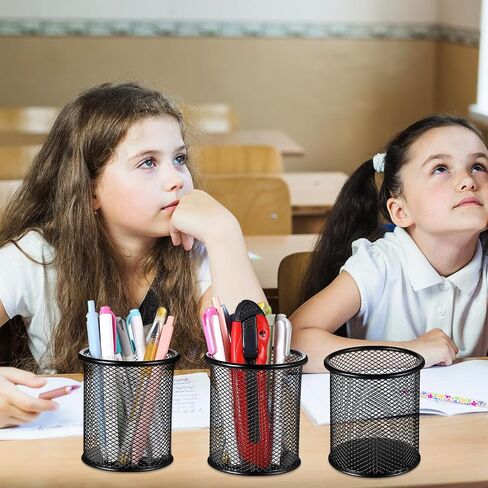 12 Pack Metal Pen Holder Mesh Pencil Holder Desk Organizer Mesh Round Pen Cup Pencil Cup for Desk Office Pen Organizer, Black in Saudi Arabia
