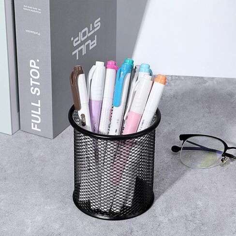 12 Pack Metal Pen Holder Mesh Pencil Holder Desk Organizer Mesh Round Pen Cup Pencil Cup for Desk Office Pen Organizer, Black in Saudi Arabia