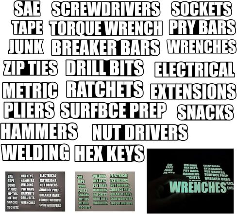 Glow in The Dark Magnetic Toolbox Labels – Flat Reusable Tool Drawer Tags for Garage Organization, Fluorescent Green & White, Easy to Read (Green) in Saudi Arabia