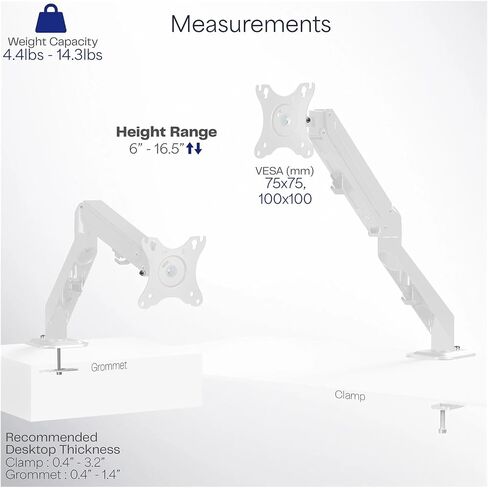 White Single Monitor Balanced Desk Stand | Fits Screens 17 to 27 Inches in Saudi Arabia