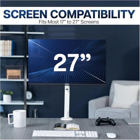 White Single Monitor Balanced Desk Stand | Fits Screens 17 to 27 Inches in Saudi Arabia