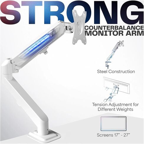White Single Monitor Balanced Desk Stand | Fits Screens 17 to 27 Inches in Saudi Arabia