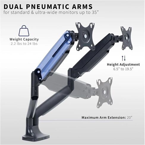 Dual Extra Wide 35" Monitor Stand Desk Mount with Pneumatic Spring Arms - in Saudi Arabia