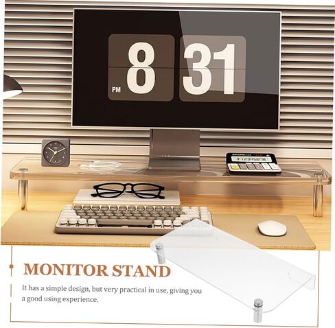 Gatuida Acrylic Monitor Stand with Stainless Steel Legs Desk Riser for Laptop and Screen Elevation Space-saving Desktop Organizer for Office Workstation in Saudi Arabia