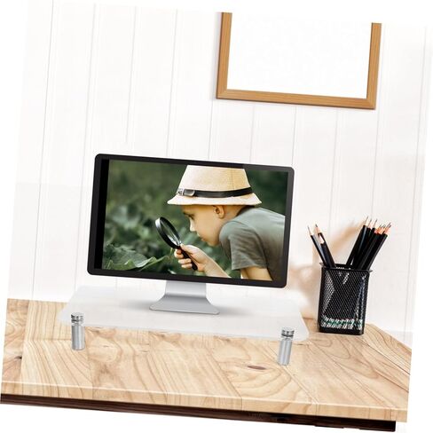Gatuida Acrylic Monitor Stand with Stainless Steel Legs Desk Riser for Laptop and Screen Elevation Space-saving Desktop Organizer for Office Workstation in Saudi Arabia