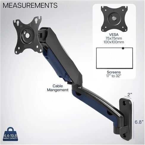 Pneumatic Spring Arm, 17 to 32 Inch Computer Monitor Wall Mount - in Saudi Arabia