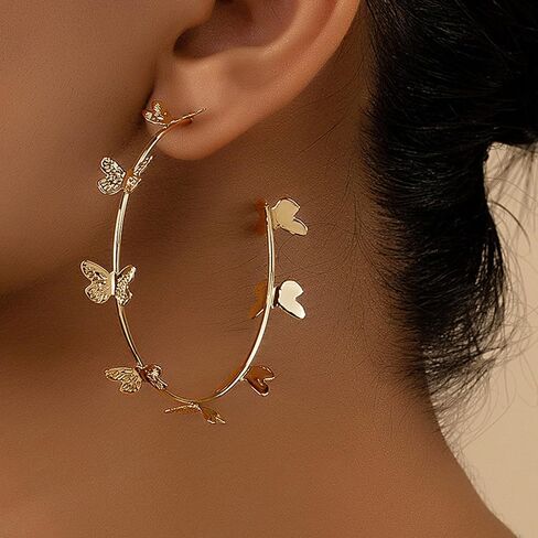 Silver Hoop Earrings Butterfly Hoop Earrings Silver Open Needle Earrings Lightweight Rhinestone Earrings for Girls in Saudi Arabia