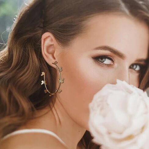 Silver Hoop Earrings Butterfly Hoop Earrings Silver Open Needle Earrings Lightweight Rhinestone Earrings for Girls in Saudi Arabia