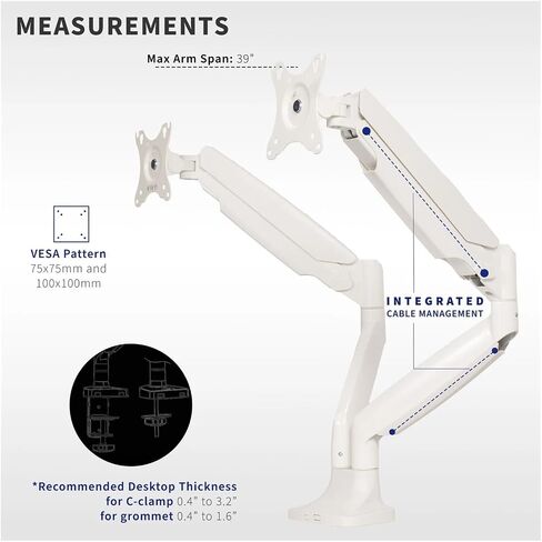 White Dual Wide Wide 40 in Computer Monitor Mount in Saudi Arabia