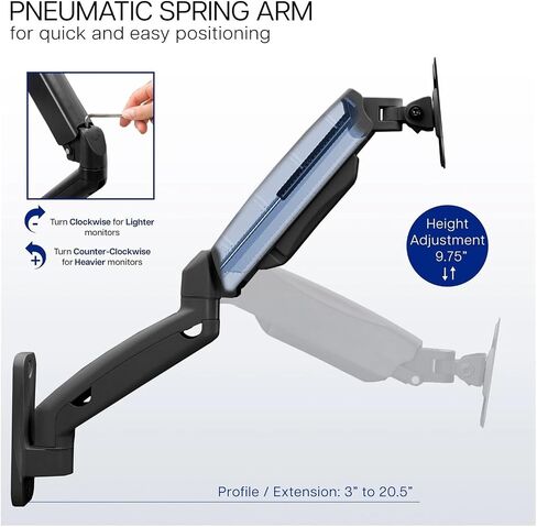 Pneumatic Spring Arm, 17 to 32 Inch Computer Monitor Wall Mount - in Saudi Arabia