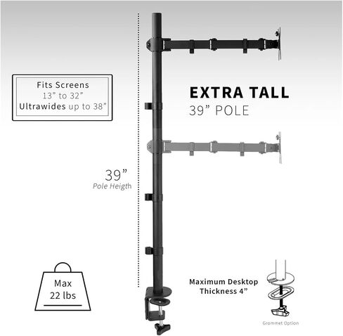 Single Monitor Mount Extra-high Adjustable Stand, fits one Screen up to 32 inches in Saudi Arabia