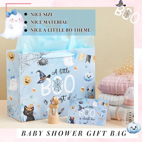Gueevin Halloween Baby Shower Party Gifts A Boot Little Boo Cons تقريبًا بسبب أكياس استحمام الطفل مع البطاقة والورق الورقي-أو تكشف الجنس مع الإمدادات (Pink) in Saudi Arabia