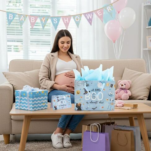 Gueevin Halloween Baby Shower Party Gifts A Boot Little Boo Cons تقريبًا بسبب أكياس استحمام الطفل مع البطاقة والورق الورقي-أو تكشف الجنس مع الإمدادات (Pink) in Saudi Arabia
