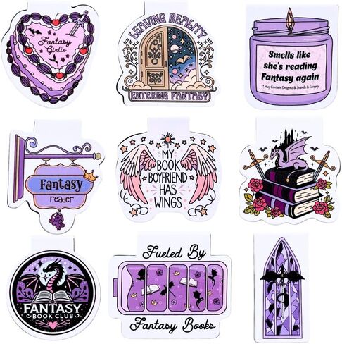 9PC Fantasy Magnetic Bookmarks Enchanted Magical Mythical Gothic Dark Sword Whimsical Funny Bookish Accessories Set Markers Gifts Decor for Reading Book Lovers Booktok Dragon Bulk Gift for Men Women in Saudi Arabia