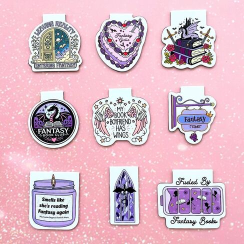 9PC Fantasy Magnetic Bookmarks Enchanted Magical Mythical Gothic Dark Sword Whimsical Funny Bookish Accessories Set Markers Gifts Decor for Reading Book Lovers Booktok Dragon Bulk Gift for Men Women in Saudi Arabia