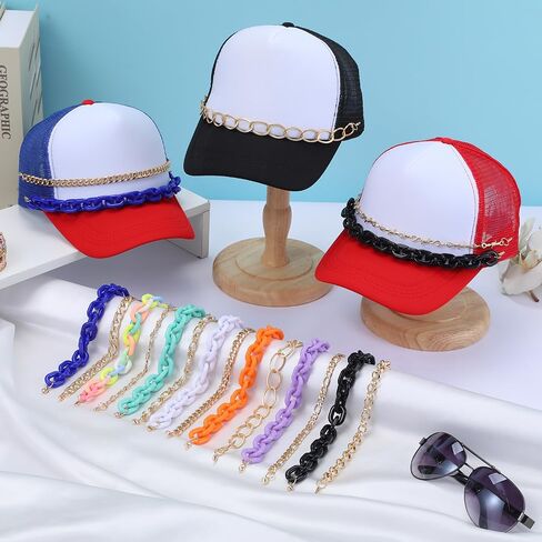 14 Pcs Trucker Hat Chains, Bulk Trucket Hat Charms Chains for Women Men, Bill Decoration DIY Metal/Acrylic/Pearl Chains Charms for Mesh Baseball Cap Trucker Hat in Saudi Arabia