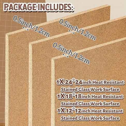 3 PCS لوحة لسطح العمل الزجاجي الملون ، 24 "، 18" ، 12 "، أدوات ومستلزمات قطع الزجاج الملون ، مقاومة للحرارة ، لحماية الجدول ، 1/2" سميكة in Kuwait
